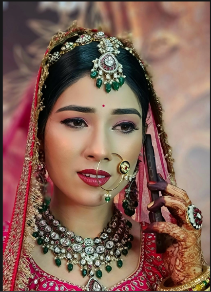 Manasvi bride wearing traditional jewellery with polished HD bridal makeup